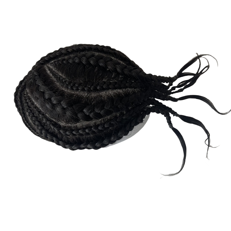 Human Hair Color 1b Black Cornrow Braids Toupee 8x10 AUS Unit for Black Men