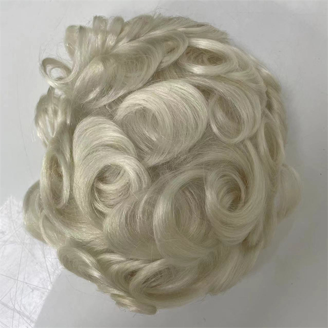 Blonde 60# Platinum Color 32mm Wave 8x10 Toupee Full Swiss Lace Unit