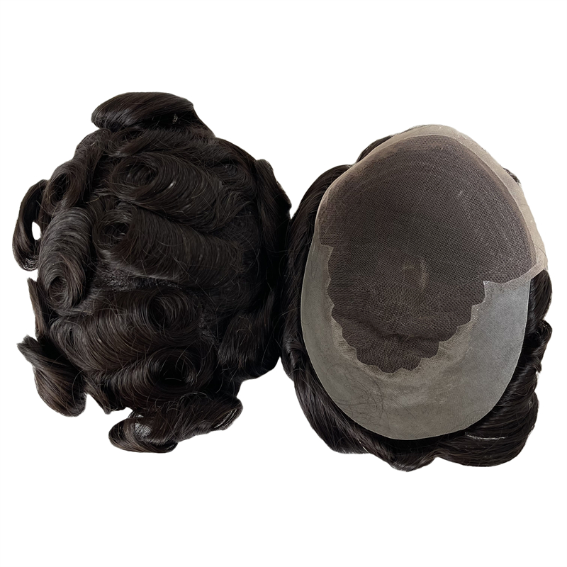 Human Hair #1b Q6 Toupee 32mm Wave for Men