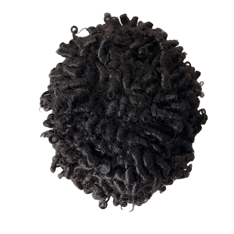 Human Hair #1b 15mm Curl Full Silk With PU Toupee 8x10 for Black Men