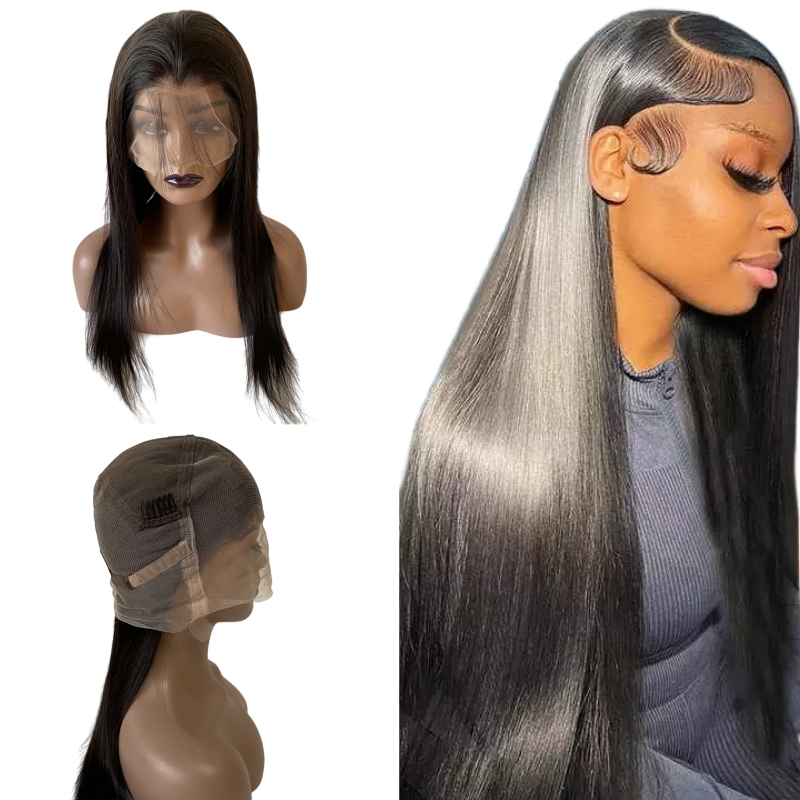  Human Hair Natural Color Silky Straight Full Lace Wig for Woman