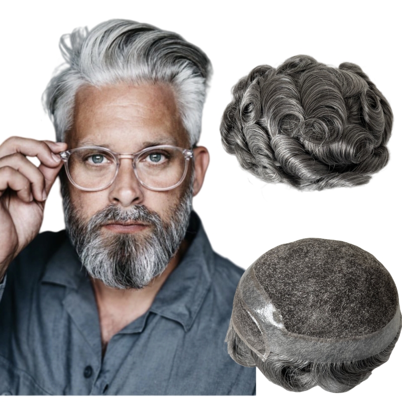 #1B65 Grey Color 32mm Wave Hollywood Toupee