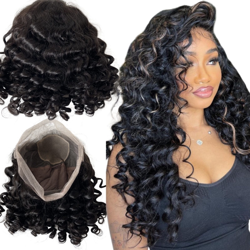  Human Hair Bouncy Loose Curl 4x4 Silk Top Full Lace Wig for Black Woman