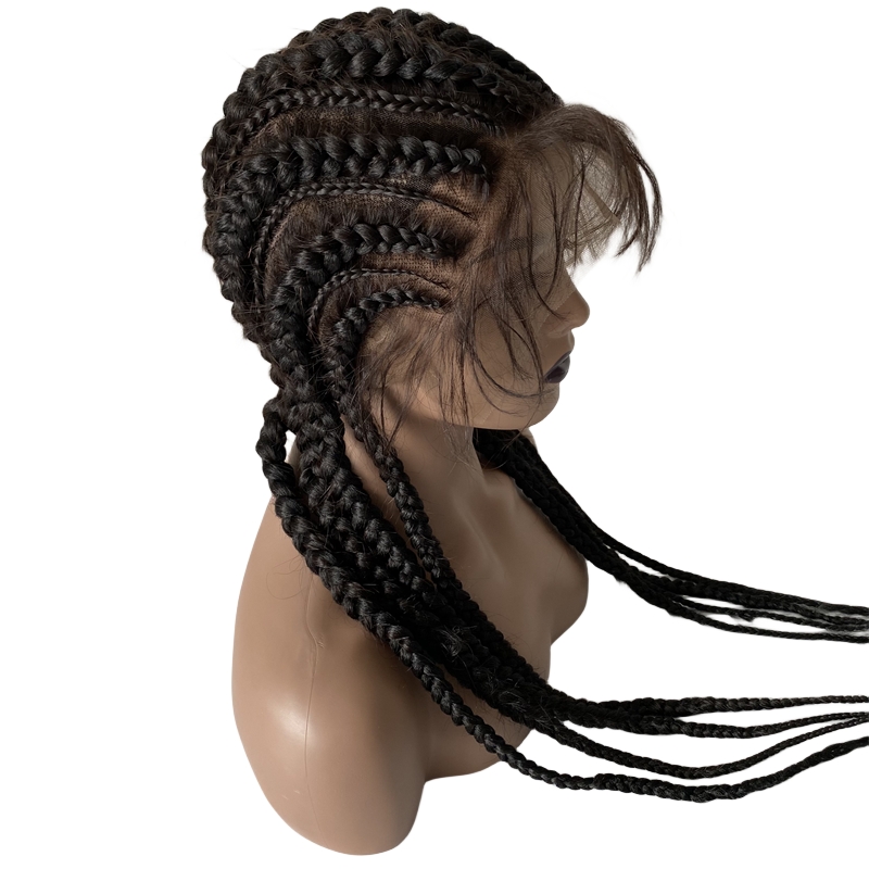 Human Hair Natural Black Color Corn Braids Full Lace Wig for Woman