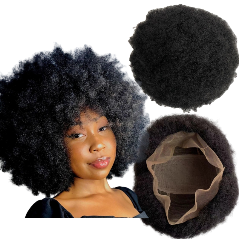 Human Hair 4mm Root Afro Full Lace Wig for Black Woman