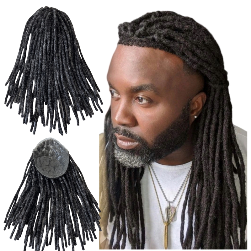 #1b30 Grey Color Full PU Toupee Dreadlocks Unit