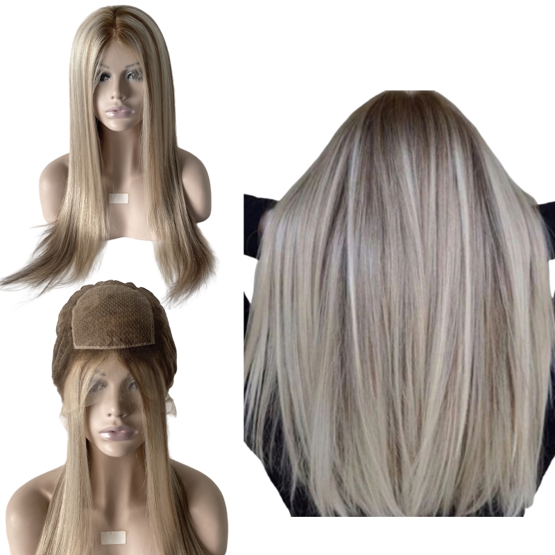 Human Hair Ombre Piano Color #6 P #6T60 Silky Straight 200% Density 4x4 Silk Top Full Lace Wig