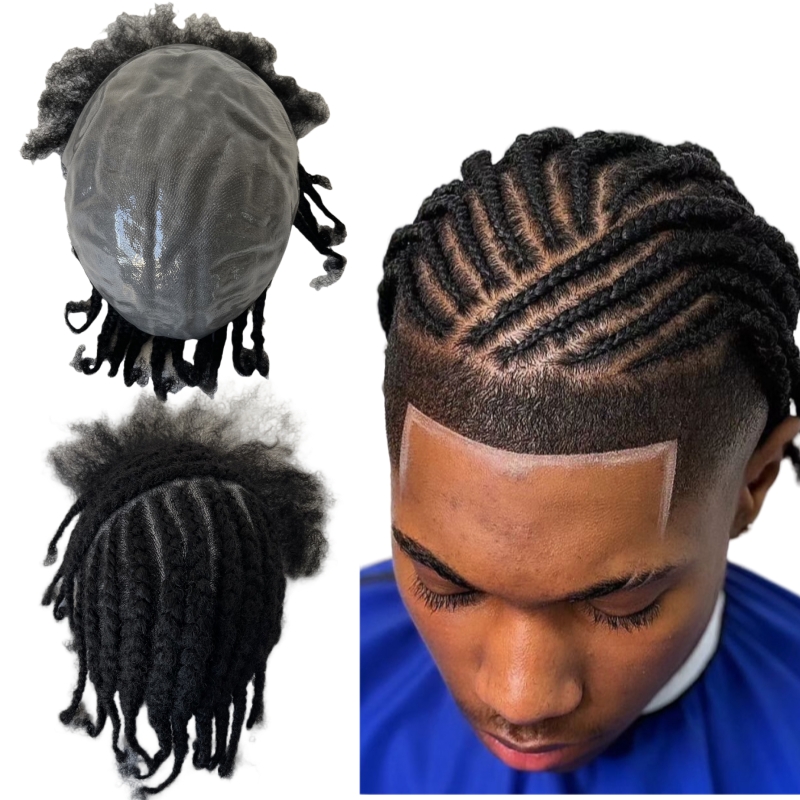 Afro Cornrow Braids Unit 8x10 Full PU Toupee