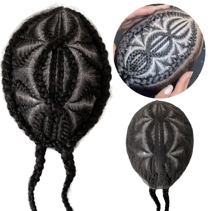 Double 8 Corn Braids Toupee 8x10 Full Lace Unit