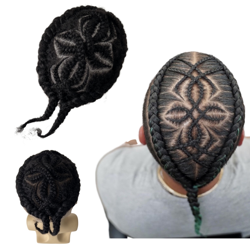 Afro Flower Cornrow Braids 8x10 Full Lace Toupee Male Unit