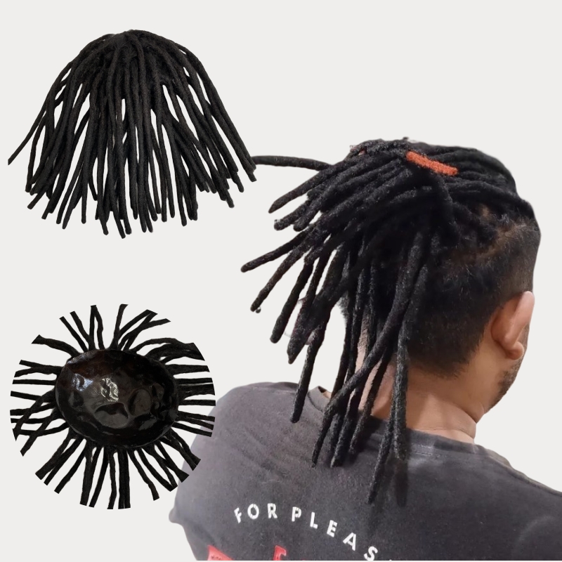 1b# 12 inches Dreadlocks Toupee Full Black PU Unit