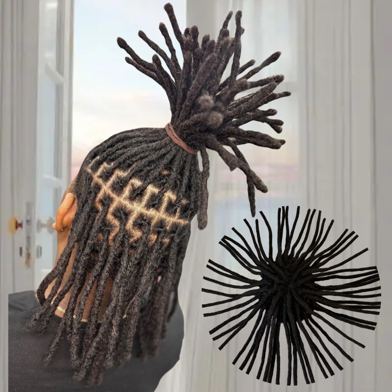 1b# 12 inches Dreadlocks Toupee Full Black PU Unit